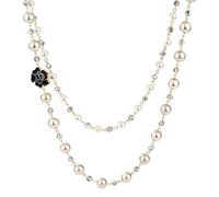 Long collier d'automne et d'hiver pour femme, fausses perles superposées avec détails de rose noire, chaîne en acier K galvanisé, bijou bohème chic