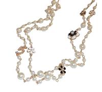 Long collier de perles pour femme - Collier de perles polies miroir avec design géométrique - Collier tendance élégant pour fête, mariage, cadeau, accessoire de mode, Siehe Beschreibung, Voir