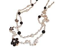 Long collier de perles pour femmes - Chaîne de pull en perles d'imitation hautement polies avec motif géométrique | Bijoux fantaisie élégants, collier superposé pour fête, cadeau de mariage, accessoir