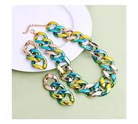 Long collier de style hip-hop punk dégradé chaîne colorée plaqué plastique couleur assortie pour femme et fille Bleu