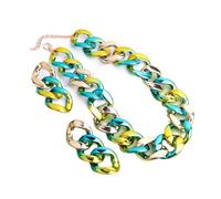 Long collier de style hip-hop punk dégradé chaîne colorée plaqué plastique couleur assortie pour femme et fille Bleu