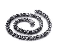 Long collier punk vintage tête de mort pour homme en acier inoxydable cool brillant/pinceau breloque biker chaîne à maillons pour homme gothique (mat, 65)