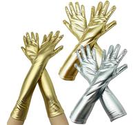 Long Coude Gants en Satin, gants longs en cuir verni,Gant Long Satin Femme Gant en Satin Élégant, Sans Doigts, Longueur 48 cm, 2 Pièces, Doré