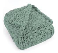 LONG CREATE Couverture en Tricot épais 100% Fait Main avec Fil Chenille Doux, 2 kg - Grand nœud en Corde - pour canapé, lit, décoration d'intérieur, 127 x 152,4 cm - Vert Sauge
