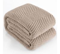 LONG CREATE Knitted Throw Blanket 60"X80", Taupe Knit Throws for Bed, Super Soft Boho Chevron Blankets for Couch Sofa Chair Room Decor, Textured Decorative Farmhouse Cozy Lightweight