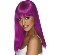 Long Droit Néon Violet Glamourama 80's Punk Rock Costume Adulte Perruque