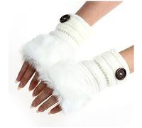 Long Gan s Noirs Fille Chaud sans doigts en peluche lapin femmes hiver fausse fille poignet mitaines Gan s Femme Cuir Fourré (White, One Size)