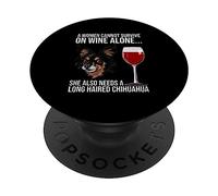 Long Haired Chihuahua Wine Lover Gift for Her PopSockets PopGrip Adhésif