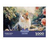 Long-Haired Kitten Full-Body Portrait 1000 Pcs Carton Extra-épais Lot de Puzzles Long-Haired Cat with Roses Stimulant Et Éducatif Jeu Familial Puzzles pour Adultes Et Enfants 52x38cm/1000pcs
