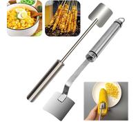 Long Handle Stainless Steel Corn Stripping Tool, Corn Peeler Corn Cob Stripper Tool, Corn Cutter to Cut Corn off the Cob, 304 Stainless Steel Corn Thresher for Kitchen Gadget (Straight Handle+Bending)