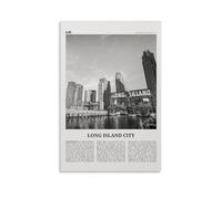 Long Island City Poster noir et blanc Peinture décorative sur toile Art mural pour salon, chambre à coucher, art mural, impression d'image moderne, décoration de salle familiale, 30 x 45 cm