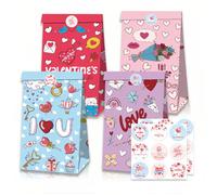 Long Keeper 12 PCS Sac Cadeau Saint Valentin Pochette Cadeau Anniversaire avec 18 Autocollants pour Sac Cadeau Mariage Fête Petit Sachet Cadeau en Papier Kraft (Style 3)