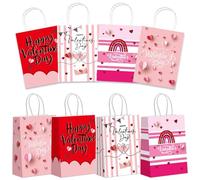 Long Keeper 8 PCS Sac Cadeau Saint Valentin Pochette Cadeau Fête Petit Sachet Cadeau en Papier Kraft pour Anniversaires de Mariage (Style3)