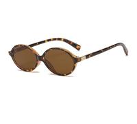 Long Keeper Lunettes de Soleil Ovale Rétro pour Femme Homme Petite Lunettes de Soleil Ronde Vintage Annee 90 Lunette Ovale Ronde Protection UV400 (Léopard Monture - Lentilles Marron)