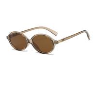Long Keeper Lunettes de Soleil Ovale Rétro pour Femme Homme Petite Lunettes de Soleil Ronde Vintage Annee 90 Lunette Ovale Ronde Protection UV400 (Marron Clair Monture - Lentilles Marron)