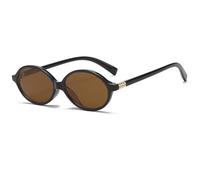 Long Keeper Lunettes de Soleil Ovale Rétro pour Femme Homme Petite Lunettes de Soleil Ronde Vintage Annee 90 Lunette Ovale Ronde Protection UV400 (Noir Monture - Lentilles Marron)