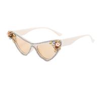 Long Keeper Lunettes de Soleil Strass pour Femmes Lunettes de Soleil de Luxe en Cristal Perle Oeil de Chat à la Mode Bling Party Festival Lunettes UV400 (Champagne Beige)
