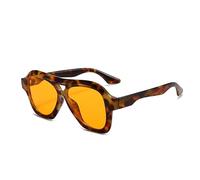 Long Keeper Retro Lunette De Soleil Pilote Pour Homme Femme Lunettes CarréEs Classique Lunettes De Soleil à Double Pont Pour L'Aviation UV400 (Jaune Léopard)