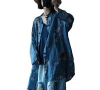Long kimono floral pour femme - Cardigan bohème léger et transparent - Boutonné, bleu marine, Taille Unique