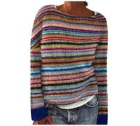 Long Knit Pull Tricoté Femme - Faux Deux Pièces Col en U Knit Pull À Col Rond Coton Femme Jumper Irrégulier Manches Chauve-Souris Pullover Haut Tops Chic Et ÉLégant Epaule Denudee Pull en Maille Uni