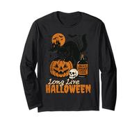 Long Live Halloween Funny Pumpkin Black Cat Men Women Manche Longue