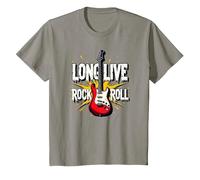 Long Live Rock & Roll - Guitare emblématique pour Les Amateurs de Musique T-Shirt, Enfant, Ardoise, 3 Ans