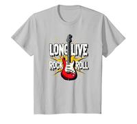 Long Live Rock & Roll - Guitare emblématique pour Les Amateurs de Musique T-Shirt, Enfant, Argent, 10 Ans