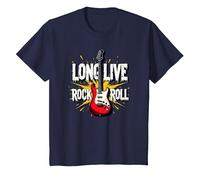 Long Live Rock & Roll - Guitare emblématique pour Les Amateurs de Musique T-Shirt, Enfant, Bleu Marine, 10 Ans