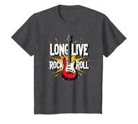 Long Live Rock & Roll - Guitare emblématique pour Les Amateurs de Musique T-Shirt, Enfant, Chiné Foncé, 6 Ans