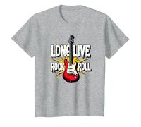 Long Live Rock & Roll - Guitare emblématique pour Les Amateurs de Musique T-Shirt, Enfant, Gris Chiné, 4 Ans