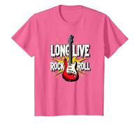 Long Live Rock & Roll - Guitare emblématique pour Les Amateurs de Musique T-Shirt, Enfant, Rose Chiné, 8 Ans