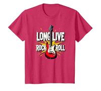 Long Live Rock & Roll - Guitare emblématique pour Les Amateurs de Musique T-Shirt, Enfant, Rouge Chiné, 10 Ans