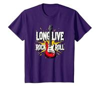 Long Live Rock & Roll - Guitare emblématique pour Les Amateurs de Musique T-Shirt, Enfant, Violet, 3 Ans