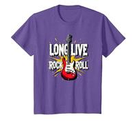 Long Live Rock & Roll - Guitare emblématique pour Les Amateurs de Musique T-Shirt, Enfant, Violet Chiné, 6 Ans