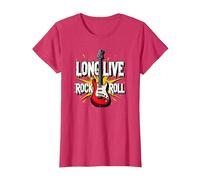 Long Live Rock & Roll - Guitare emblématique pour Les Amateurs de Musique T-Shirt, Femme, Rouge chiné, S