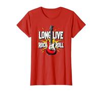 Long Live Rock & Roll - Guitare emblématique pour Les Amateurs de Musique T-Shirt, Femme, Rouge, L