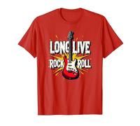 Long Live Rock & Roll - Guitare emblématique pour Les Amateurs de Musique T-Shirt, Homme, Rouge, M