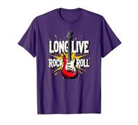 Long Live Rock & Roll - Guitare emblématique pour Les Amateurs de Musique T-Shirt, Homme, Violet, 3XL