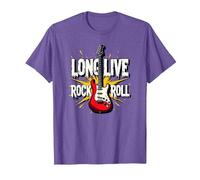 Long Live Rock & Roll - Guitare emblématique pour Les Amateurs de Musique T-Shirt, Homme, Violet Chiné, 3XL