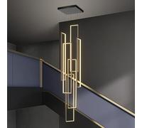 Long Lustre pour Cage d'escalier, Villa, Duplex, loft, lumière Nordique de Luxe, Choix Rotatif, bâtiment Vide, Lampes décoratives minimalistes (Couleur : Noir, 6 têtes - Corps de la Lampe 150 cm)