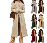 Long manteau d'hiver pour femme avec doublure Sherpa pelucheuse en faux daim veste chaude en polaire pelucheuse en fausse fourrure Y2k, abricot, S