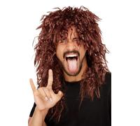 Long Marron Rigide Rockeur Mulet Perruque Hommes 70s 80s Tissé Rock Star