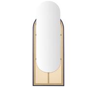 Long Miroir Mural Moderne en Rotin Clair 53 x 143 cm Forme Ovale Bords en Métal