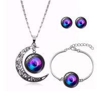 Long Pendant Necklaces for Women,Abstract Fashion Spiral Fan Leaf Art,Rotating Moon Stud Earring Suit European and American Necklace Jewelry Crystal Pendant Sweater Chain Fashion Gift