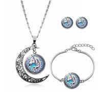 Long Pendant Necklaces for Women, Beautiful Unicorn Animal,Rotating Moon Stud Earring Suit European and American Necklace Jewelry Crystal Pendant Sweater Chain Fashion Gift