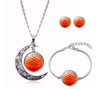 Long Pendant Necklaces for Women,Orange Personality Dragon Egg Art,Rotating Moon Stud Earring Suit European and American Necklace Jewelry Crystal Pendant Sweater Chain Fashion Gift