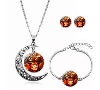Long Pendant Necklaces for Women,Personality Taro Pumpkin Art,Rotating Moon Stud Earring Suit European and American Necklace Jewelry Crystal Pendant Sweater Chain Fashion Gift