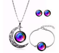 Long Pendant Necklaces for Women,Personalized Colorful Spiral Fan Art,Rotating Moon Stud Earring Suit European and American Necklace Jewelry Crystal Pendant Sweater Chain Fashion Gift