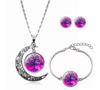 Long Pendant Necklaces for Women,Purple Bright Beautiful Plant,Rotating Moon Stud Earring Suit European and American Necklace Jewelry Crystal Pendant Sweater Chain Fashion Gift