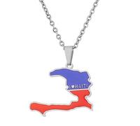 Long Pendentif Personnalité Goutte À Goutte D'Huile Haïti Carte Collier, Collier De Déclaration De Chaîne De Chandail, Bijoux De Mode Collier Collier, Fermoir Homard Colliers Faits À La Main Ca